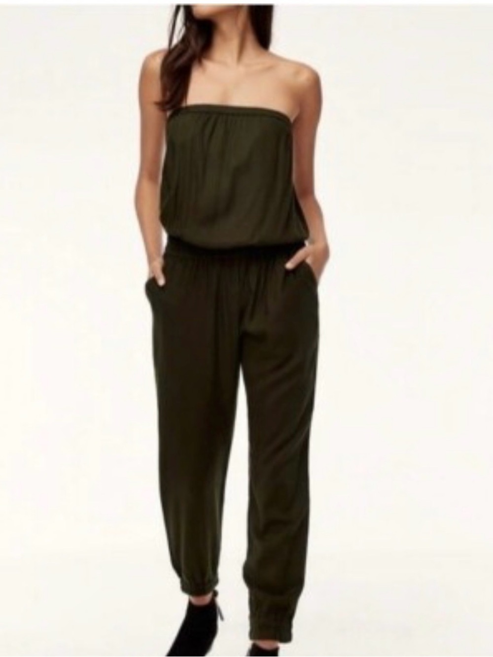 Aritzia Talula Tabata Olive Green Strapless Drawstring Jumpsuit Size M